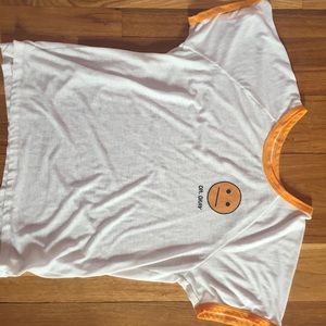 AEO white and yellow ringer tee